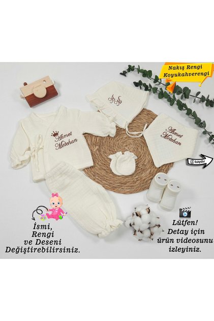 4Katlı Müslin 6'li Bağcıklı Tulum %100Pamuk Hastane Çıkışı-Hediyelik(KişiyeÖzgü İsimli NakışDesenli)