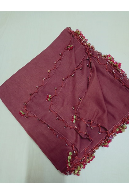 Handmade Cherry Embroidered, Beaded Writing, Cheesecloth, Scarf, Yemeni, Mevlüt Cover with 4 Embroidered Sides