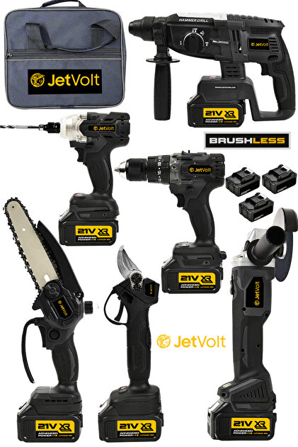 JetVolt Profesyonel 21V 2.0Ah Bez Çantalı Kömürsüz Darbeli 6'lı