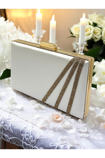 Mother of Pearl Ecru Color Satin Cross Rosegold Crystal Stone Women's Evening Dress Bag Wedding Engagement Graduation