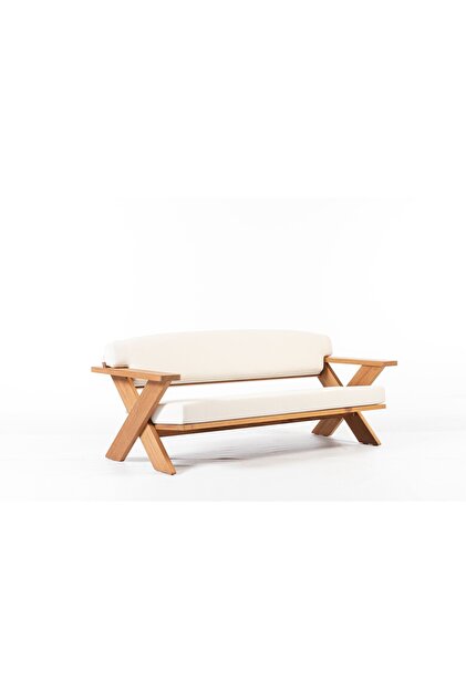 Root Art Cross Iroko Ahşap Bahçe - Balkon Üçlü Koltuk ( Krem