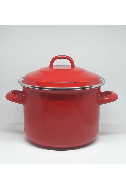 Emaye Evi̇m 20 cm 3250 ml Red Stockpot Pot with a Lid Yogurt Pot