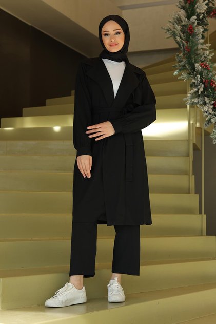 Moon Piece Detailed Suit Black