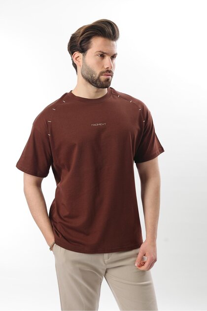 Acı Kahve Baskılı Nakış Detaylı Erkek T-shirt E7108