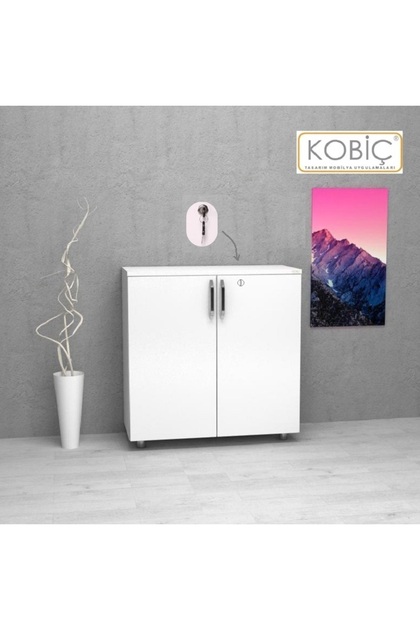 KOBİÇ OFİS DOSYA DOLABI KİLİTLİ TAM KAPAK SUNTALAM DOLAP 80X35X80 CM (BEYAZ)
