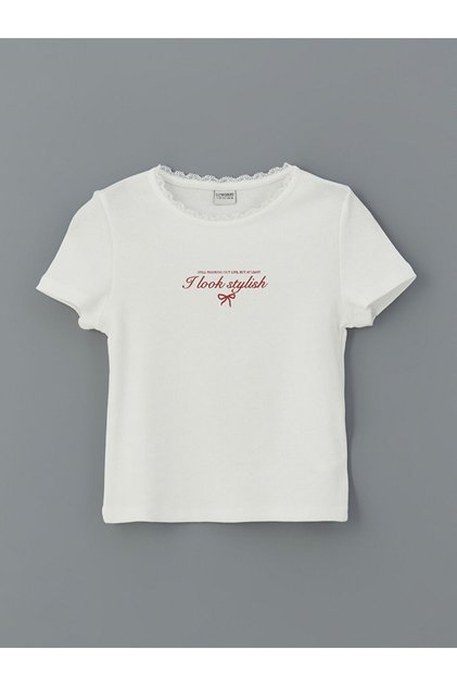 Lcw Crew Neck Girl's Crop T-Shirt