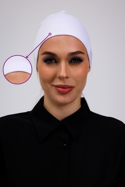 Kaymayan Silikonlu Dikişsiz Bone Beyaz - Kaymaz Kadın Tesettür Bağlamalı İç Bone
