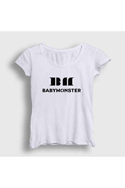 Presmono Tricou alb cu logo K Pop Baby Monster Babymonster pentru
