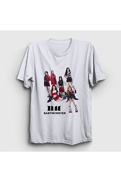 BABY L Zepp Haneda ホワイトフレームTシャツ Presmono Unisex Beyaz Band K Pop Baby Monster Babymonster T-Shirt