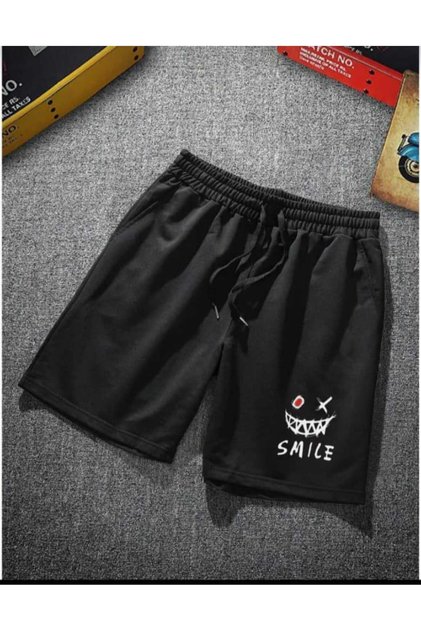 MEN'S SHORTS BERMUDA BLACK SPORT SHORTS SMILLE PRINTED
