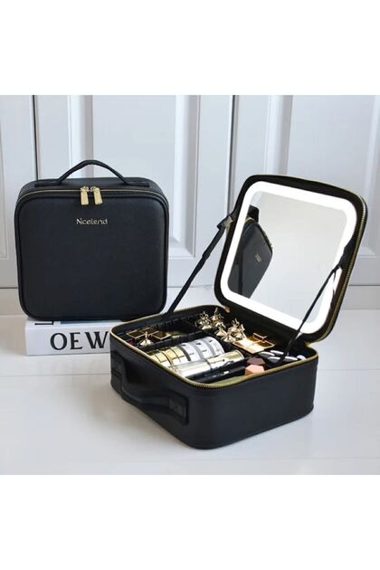 Portable Travel Makeup Bag with Organizer Mirror