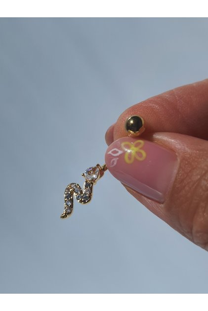Yılan Göbek Piercing Çelik Taşlı