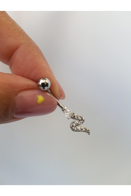 Yılan Göbek Piercing Çelik Taşlı