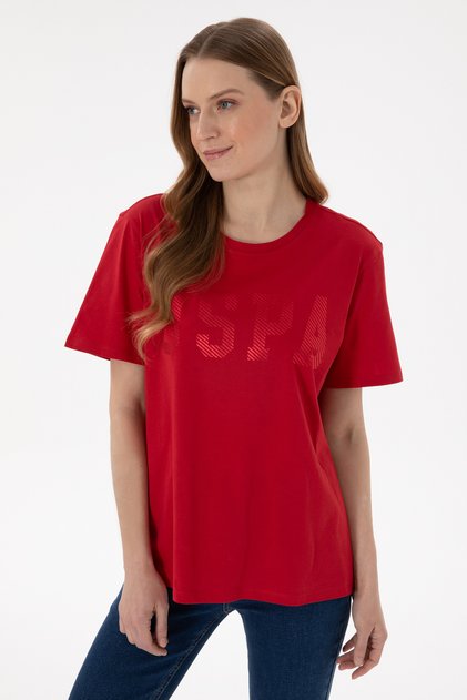 Women's Red Crew Neck Basic T-Shirt 50300850-Vr171