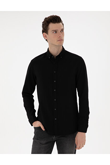 Pierre Cardin Lacivert Slim Fit Armürlü Uzun Kollu Gömlek 50289391