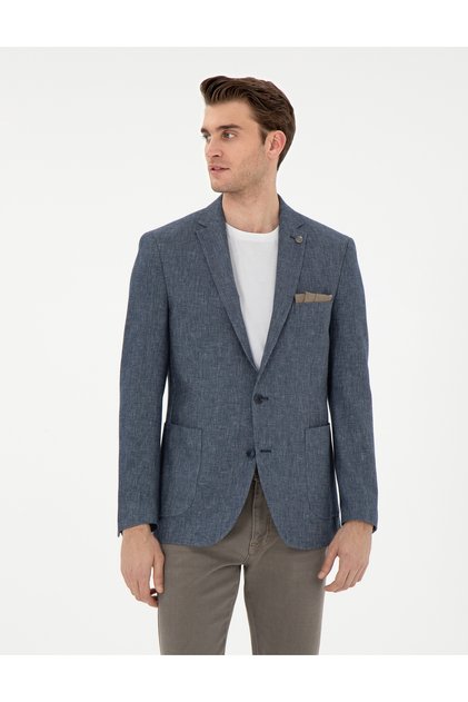 Navy Blue Extra Slim Fit Linen Blend Jacket 50302432-Vr033