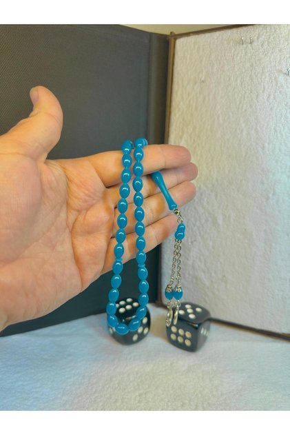 Powdered Amber Prayer Beads, Barley Cut, Blue Color T-21