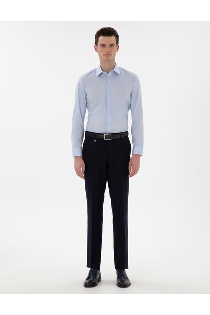 Navy Blue Slim Fit 100% Wool Fabric Trousers 50305463-Vr033