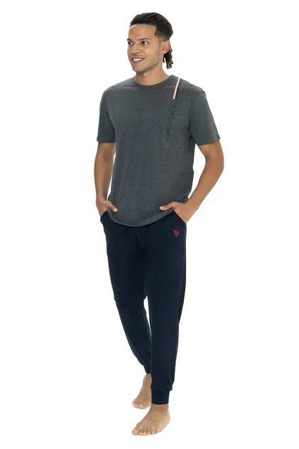 U.S. Polo Assn. 18890 Men's Short Sleeve Crew Neck Elastic Cuffed Pajama Set-Anthracitemelange