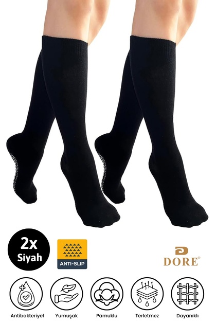 Orijinal Unisex 2 Çift Kaydırmaz Hac Umre Tavaf İçin Dizaltı Model Kaymaz Taban Siyah Çorap