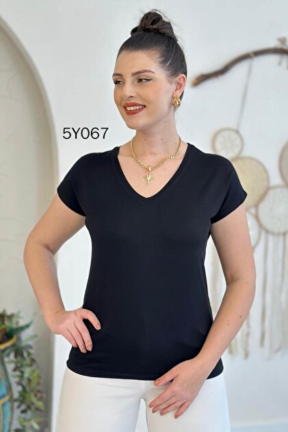 تيشيرت من الخيزران برقبة على شكل حرف V 5y067
