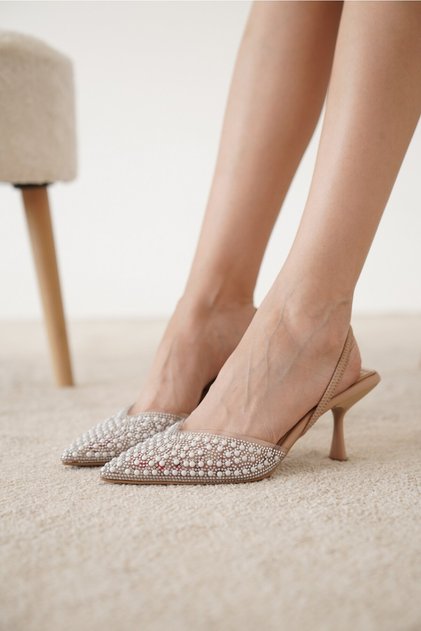 Palma Stone Detailed Transparent Women's Heeled Shoes