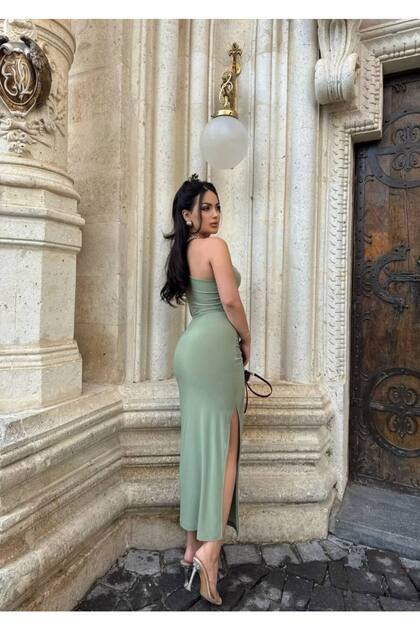 strapless open back dress One-Shoulder Periwinkle Applique Long Formal Dress with Slit  Modsele
