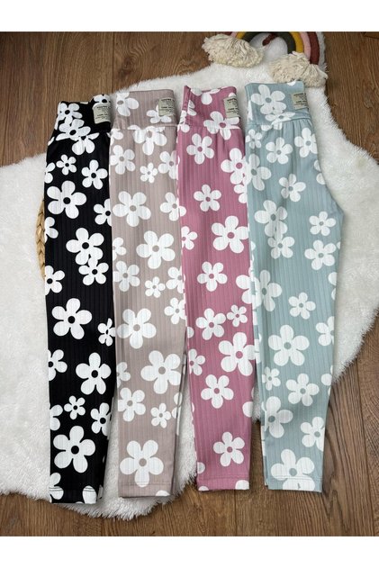 Floral Printed Girls Ribbed Leggings 4-Piece Set (Buy 1 Size Larger)