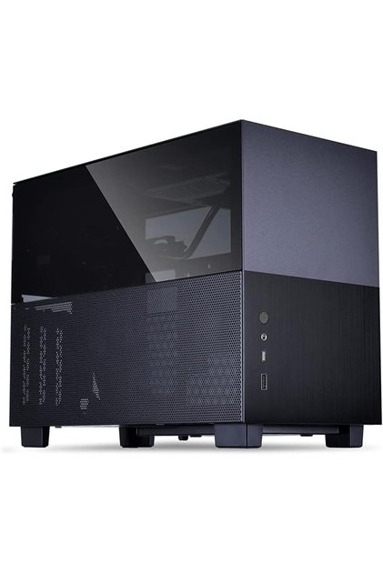 علبة كمبيوتر Q58 صغيرة الحجم باللون الأسود SPCC / ألومنيوم / زجاج مقسّى، PCIe 4.0 Riser C