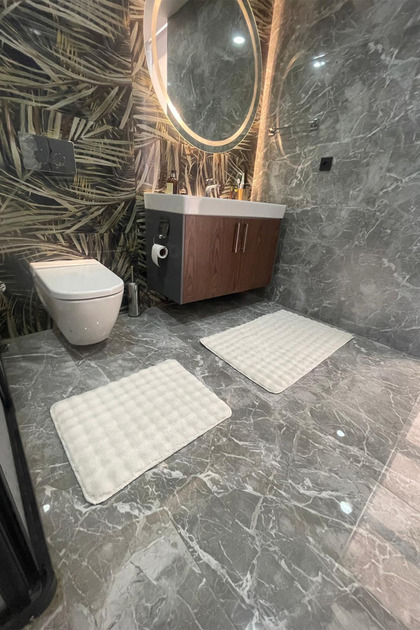 Modern Bubble Washable Non-Slip Plush Bath Mat Carpet 2-Piece Toilet Set 60X100 + 50X60