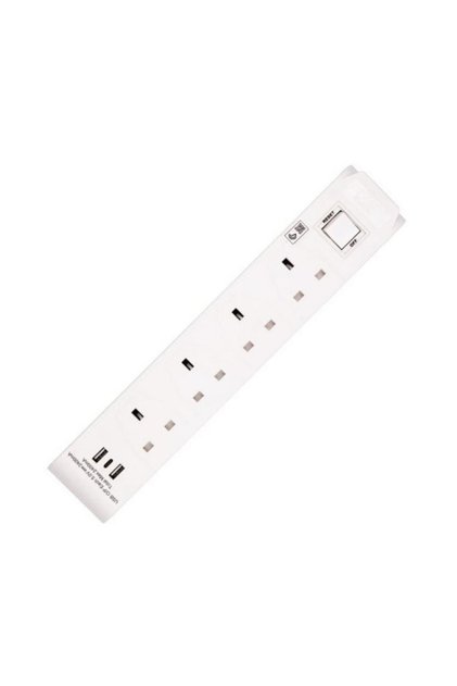 سلك تمديد طاقة بأربعة مقابس مع 3 منافذ USB بطول 3 متر