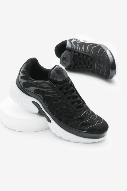 Unisex Black White Faylon Tpu Sole Breathable Fabric Lace-Up Sneakers
