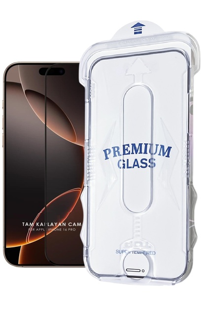 [Magicbox] iPhone 16 Pro Uyumlu Kolay Kurulum Aparatlı Magic Box Tam Kaplayan Cam Ekran Koruyucu