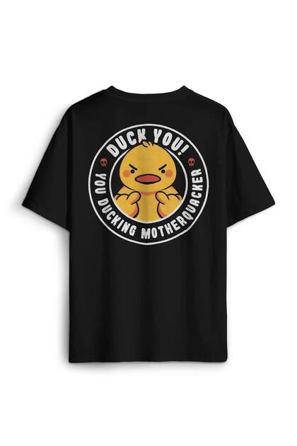 تي شيرت Duck You Ducking Duck Funny Fun Yellow Chick مطبوع كبير الحجم تي شيرت أسود للجنسين