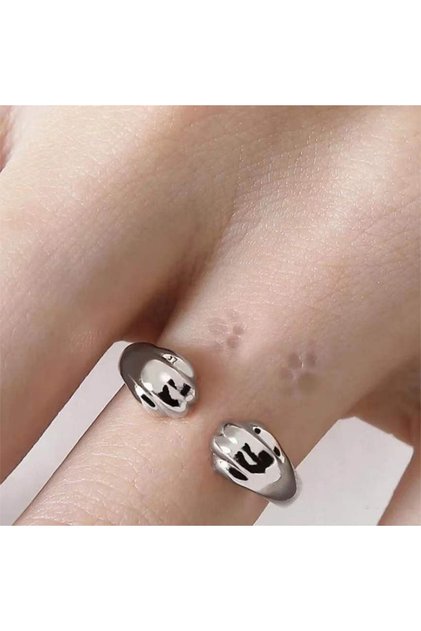 resizable Silver A Fashionable and Creative New Style Cat and Puppy Paw Print Open Ring
