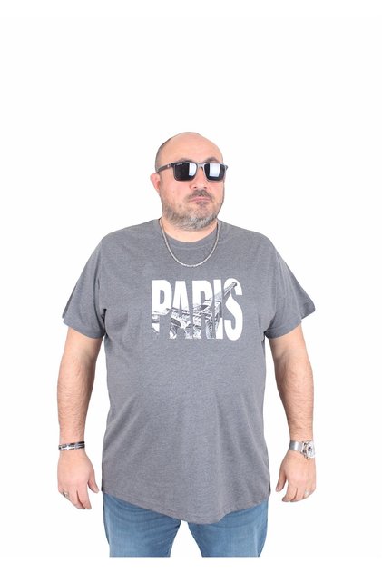 Men's Big Size Crew Neck T-Shirt Paris 25179 Anthracite Melange