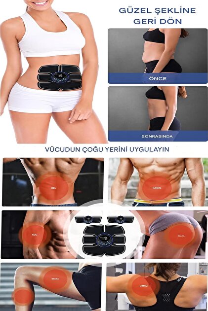 ESENLİWE Siyah Sixpad Abs Fitness 4'lü Tam Vücut Kas Geliştirici
