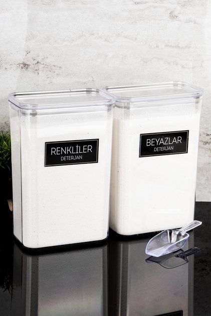 Set of 2 Detergent Boxes with Scale Colors Whites with Labels 3000ml Mica Bathroom Organizer