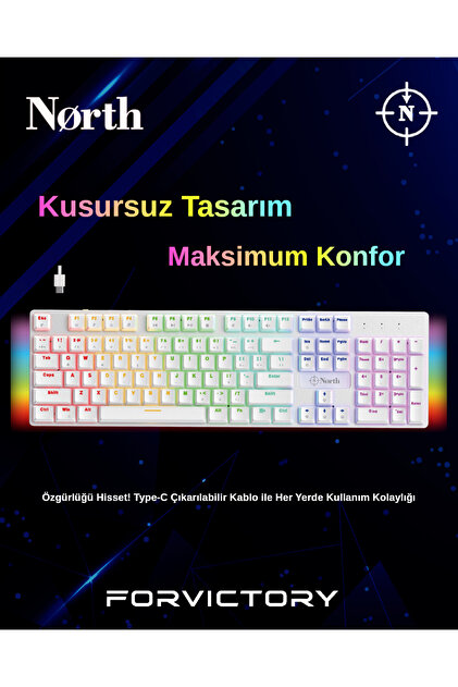 North Shield White RED Switch Türkçe Q Rgb Full Metal Panel