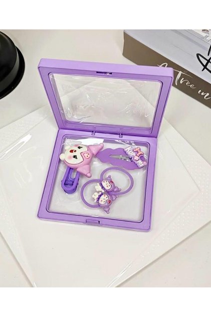 Girl's Sanrio Kuromi Figured Elastic Buckle, Side Buckle, Boxed Purple Color Buckle Set