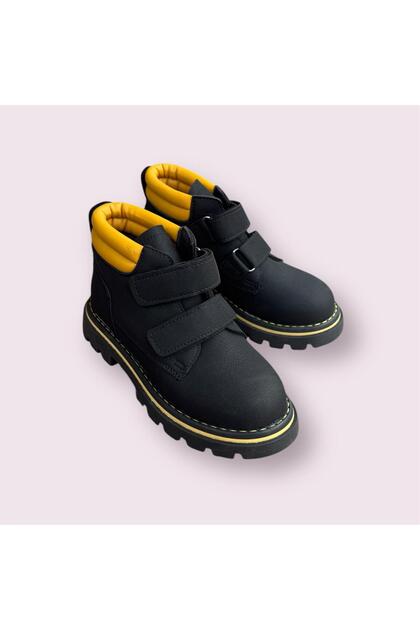 Boy's Black Color Velcro Orthopedic Sole Waterproof Stitched Boots