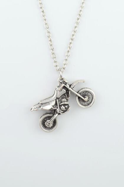 Cross Motor Gümüş Kaplama Düz Zincir Kolye