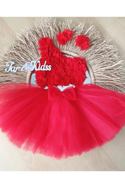Girl's Red Floral Tutu Skirt Suit