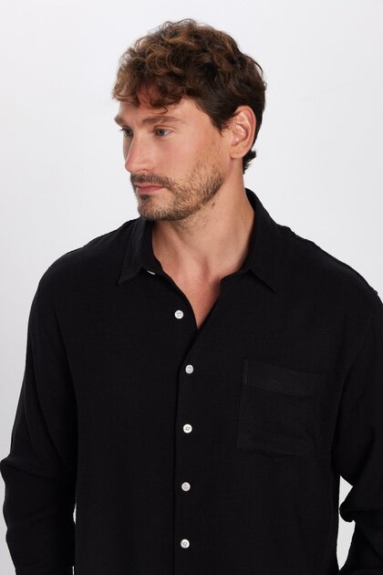 Men's Relax Fit Comfortable Cut Oversized Muslin Viscose Single Cotton Pack Pocketed Plain Black Shirts