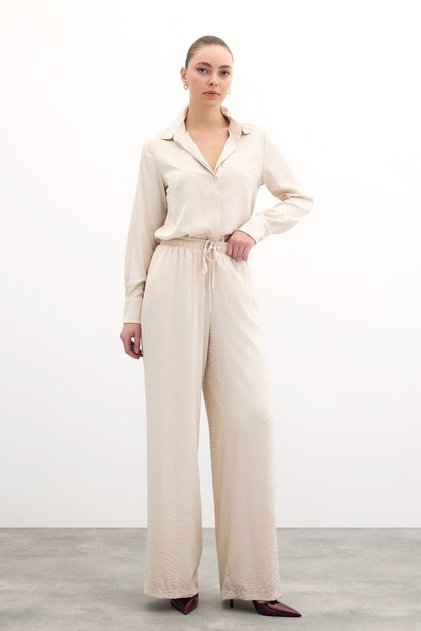 Zebra Patterned Loose Trousers - Stone