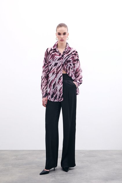 Patterned Loose Shirt - Claret Red