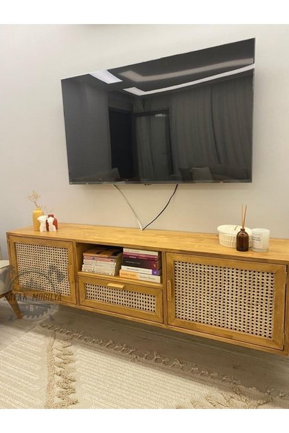 Ahşap doğal hazeranlı çam masif tv ünitesi