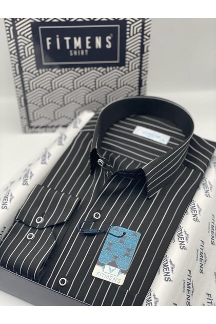 Classic Long Sleeve Premium Striped Gift Boxed Men's Shirt Fs-003272 - Black