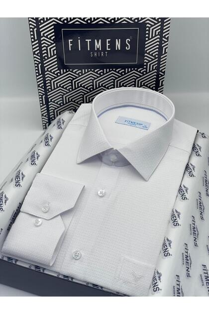Classic Long Sleeve Square Argyle Pattern Men's Shirt with Gift Box Fs-002151 - White