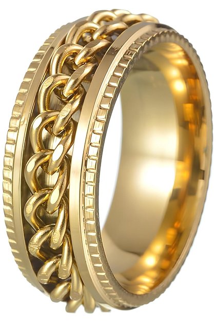 Unisex Anti-Stress Stainless Steel Wedding Band Ring with Rotating Center Chain CL43